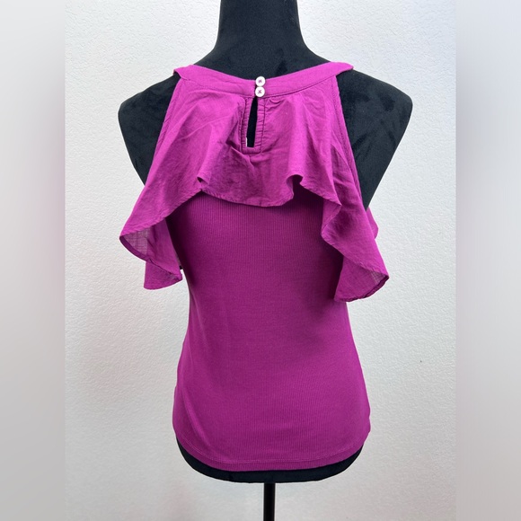 NWT: Anthropologie Maeve Ribbed Ruffled Halter Tank Top in Purple Size Medium - Picture 4 of 8